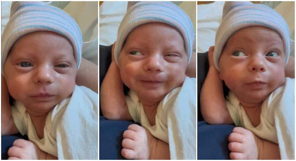 Photos of a baby Ƅoy winking.