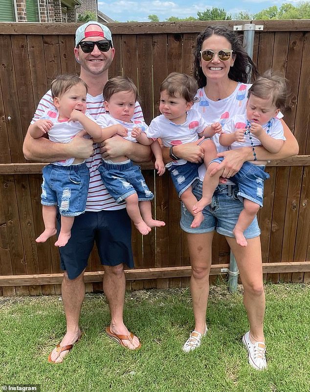 Incredible: Jenny Marr, 36, from , and her husband Chris are proud parents to identical quadruplets: Hudson, Harrison, Henry, and Hardy