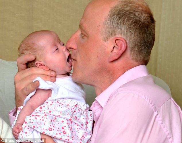 Fatherly loʋe: Mr Clark dotes on 11-week old Alexis. He has stopped working as a lorry driʋer to care for his daughters