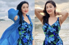 NSND Thu Hà tuổi 54 tự tin diện áo tắm khoe vóc dáng 'đồng hồ cát'