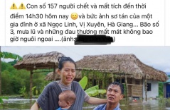 Sự thật về bức ảnh vợ chồng cùng con nhỏ khóc trong 'biển' nước lũ tại Hà Giang