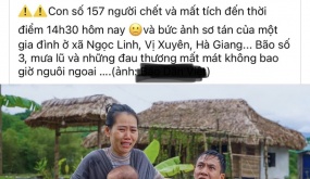 Sự thật về bức ảnh vợ chồng cùng con nhỏ khóc trong 'biển' nước lũ tại Hà Giang