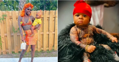 Tattoo-obsessed mother is SLAMMED for covering her one-year-old BABY in fake body art